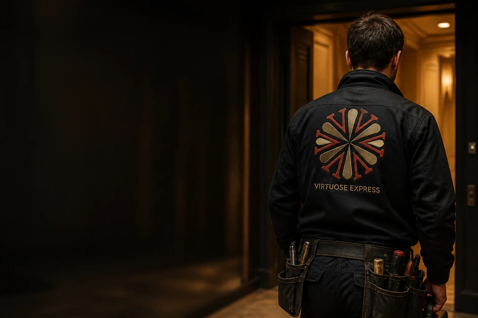 Artisan portant le logo Virtuose Express au dos de sa veste.